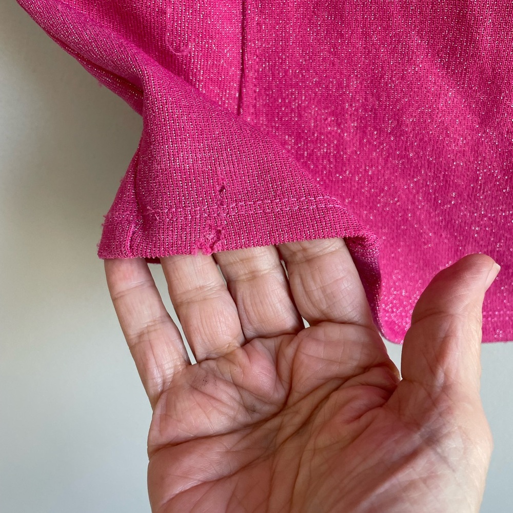 HOT PINK SHORT SLEEVE SKIRT SET DOLLS KILL SILVER ZIPPERS GLITTER STRETCH - Picture 17 of 17